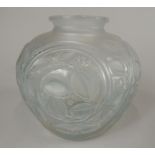An early 20thC French Art Deco frosted glass vase, with stylised foliate decoration, the base