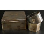 A collection of small silver, to include a square cigarette box initialled C.M., a hexagonal