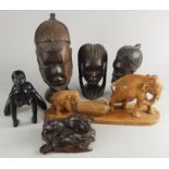 Miscellaneous items, to include an ebony bust, various tribal tourist type carvings, etc.