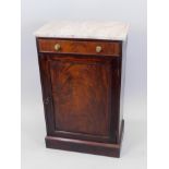 A mahogany side cabinet in George III style, with a variegated brown and red rectangular marble top,