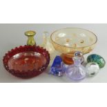 Various items of retro style glass, to include a Caithness clock, various scent bottles, etc.