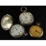A late 19th/early 20thC silver pocket watch, with white enamel dial, a Napier gold plated watch