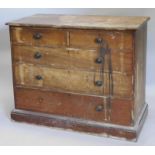 A late 19thC Gillows of Lancaster Aesthetic style chest of drawers, the top with an ebonised moulded