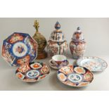 A collection of late 19thC and later Japanese and Chinese porcelain, to include two Imari jars and