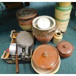 A large quantity of kitchenalia, to include vintage cake tins, egg carriers, utensils, etc.