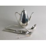 A coffee pot, of graduated outline, 21cm high, knives, ladle etc. (a quantity)