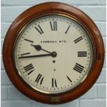 A late 19thC oak railway wall clock, the dial painted with the inscription Cambrian R.Y.S. and the