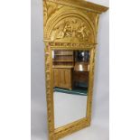 A modern Continental gilt overmantel mirror, the crest moulded with angels, leaves etc., above a