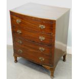 A mahogany bow fronted chest, of four long drawers on pad feet, 61cm wide.