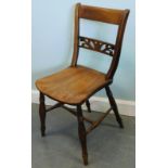 A 19thC Oxford type beech and elm side chair, with a pierced back.