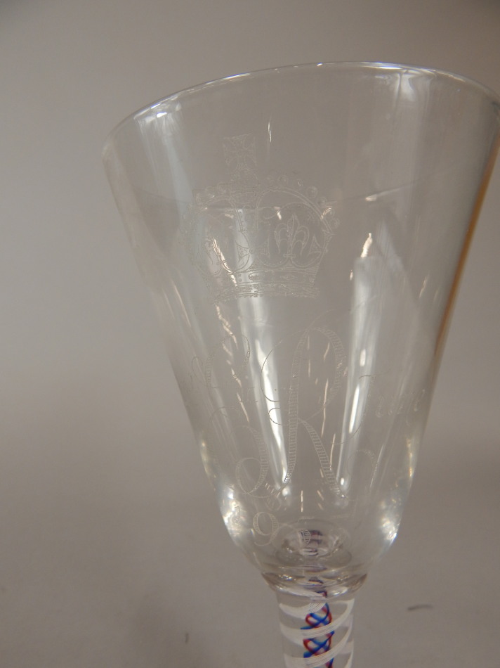 An Elizabeth II Coronation Whitefriars type goblet, dated 1953, with an opaque and coloured twist - Image 3 of 4