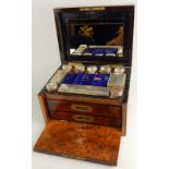 A late 19thC Greaves walnut travelling box, dated 1877, the hinged lid revealing a mirror back and