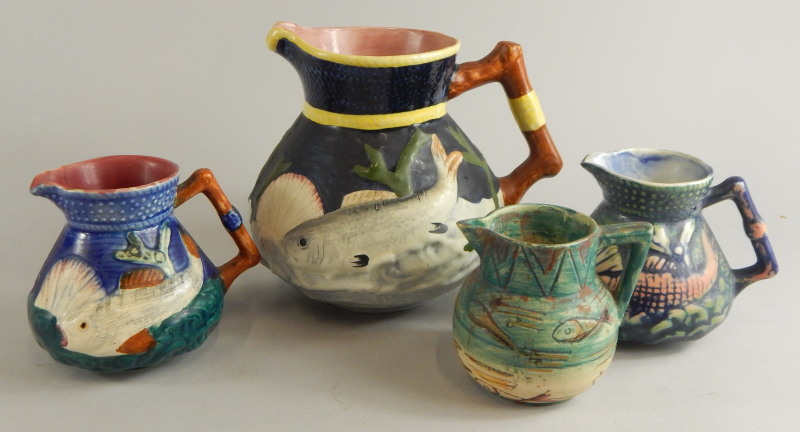 Four items of Shorter, to include a hand painted reproduction majolica jug, another similar, a Mabel