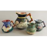 Four items of Shorter, to include a hand painted reproduction majolica jug, another similar, a Mabel