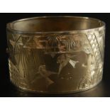 A silver bangle, with engraved design of birds flying over a lake, 31.8g.