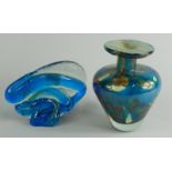 Two items of Mdina art glass, to include a small sculpture and a bottle vase.