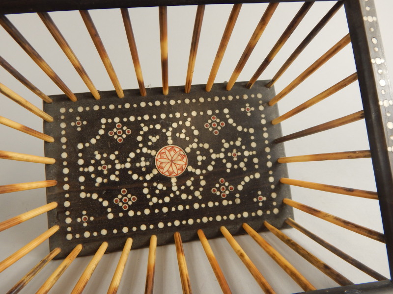 An early 19thC Anglo Indian ebony ivory and porcupine quill basket, of tapering form, 26cm wide. ( - Image 2 of 2