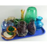 Various Art Glass pieces, to include a Whitefriars purple vase with factory label and no. 9758 to