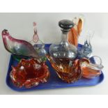 A collection of 1960/70's Art Glass, to include a sculpture, various bowls, bird shaped vessels.