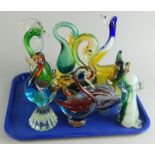 A quantity of 1960/70's retro style coloured glass animals, to include various birds.
