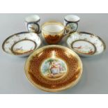 A collection of ceramics, to include an English porcelain plate decorated with a lady with crinoline