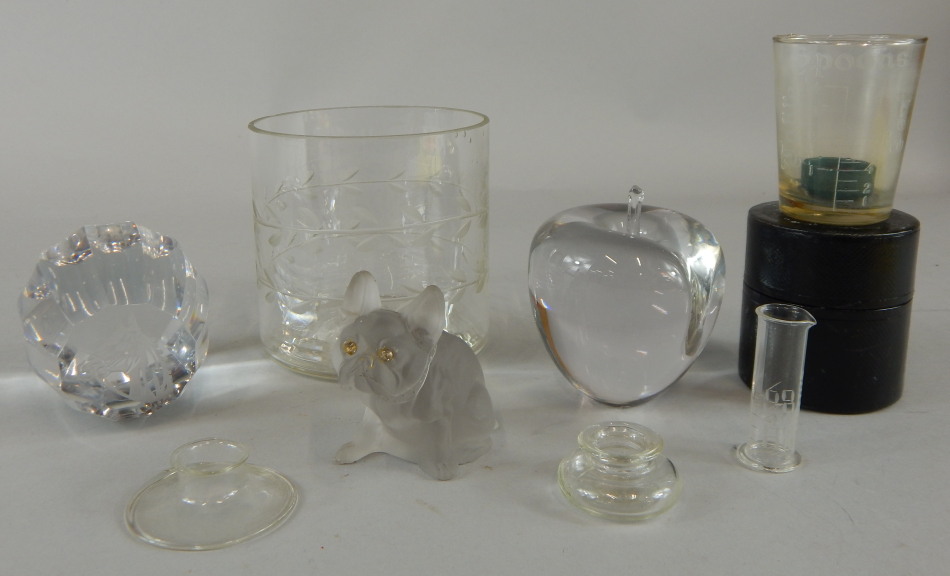 Miscellaneous glass items, to include a 19thC mixing bowl, a frosted glass French bulldog figure,