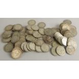 A quantity of early 20thC silver shillings, etc.