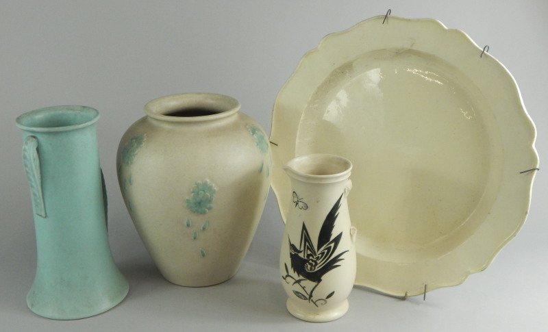 Various Langley pottery, to include a vase with raised decoration of roundels, a Lovatt's Lagoon