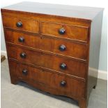 A 19thC mahogany chest, of two short and three long drawers with turned ebonised handles, 103cm