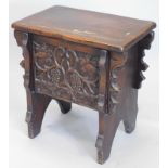 A small oak chest in 17thC style, the rectangular hinged top enclosing a vacant interior with a