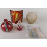 A collection of Art Glass, to include a globular vase with trail decoration, a shade etc.