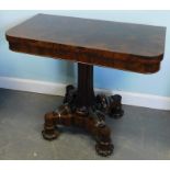 A William IV rosewood card table, the rectangular top with rounded corners to the front, on square