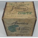A Villiers vintage lawnmower packing crate, with printed decoration to each side