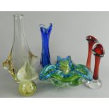 Various item of 1960/70's glass, to include a Bohemian style vase, similar triangular dish, etc.