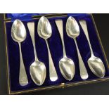 A matched set of six silver Old English pattern dessert spoons, each engraved with the initial B,