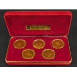 A set of five Pobjoy Millennium silver gilt crowns, made to commemorate the 1000th Anniversary of