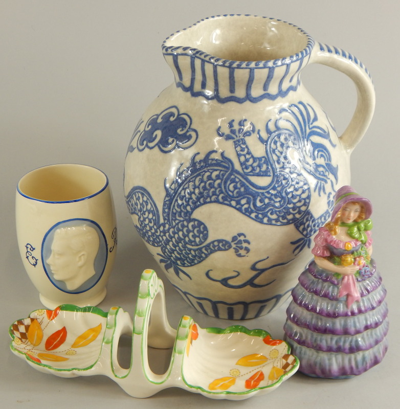 A collection of ceramics, to include a Bursley Charlotte Rhead Oriental style jug, a Goss bridesmaid
