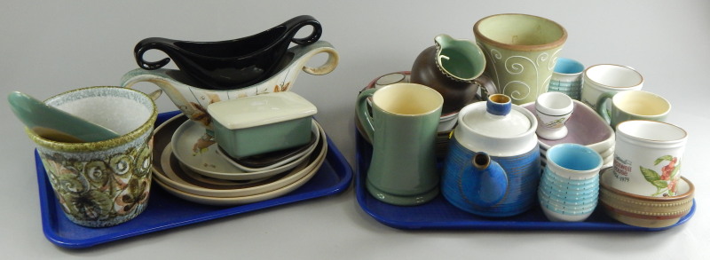 A quantity of Denby ceramics, to include Studio vessels, two handled vase signed to underside,