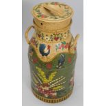 A 20thC milk churn, later painted with flowers, birds, etc., 63cm high