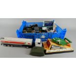 Various die cast army vehicles, Britain's plastic army boat, 13cm wide, helicopter, Thunderbird 2,