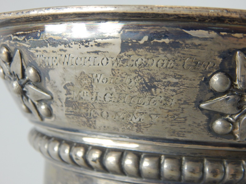 A Victorian silver horse racing trophy, the tapering border cast with patera, above a gadrooned band - Image 3 of 6