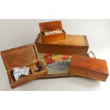 A collection of treen etc., to include a cedar cigar box, a box containing dominoes and a