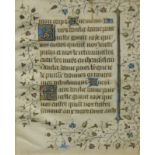 Book of Hours. Illuminated prayer book, single page with decorated text, 16cm x 12cm