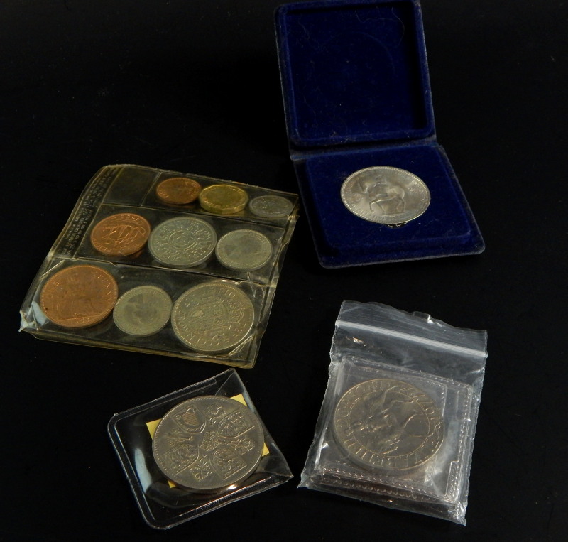 Various coins, to include Queen Elizabeth II 1953 £2, £1, 1 shilling etc., Queen Elizabeth II 1953
