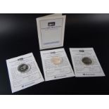 Three commemorative silver five pound Concorde coins, to include Queen Elizabeth II First Flight