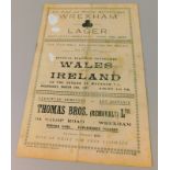 A football programme, for International match Wales -v- Ireland 10/3/1943 at Wrexham