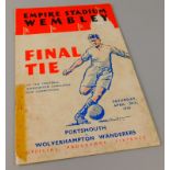 A football programme, for FA Cup Final 1939 Portsmouth -v- Wolverhampton Wanderers (Wolves)