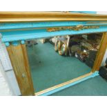 A turquoise painted and gilt gesso overmantel mirror, 69cm wide