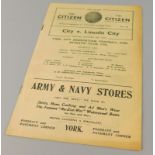 A football programme, for York City -v- Lincoln City 4/12/1937, Football League Division 3 North