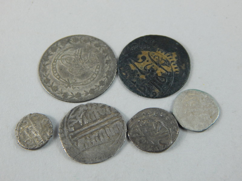 A collection of white coloured metal and other coins, to include late 14thC Ottoman Empire, Egyptian - Image 2 of 2